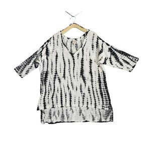 XCVI Women's Tie Dye V Neck Cotton Blend Boxy High Low Tunic Extra Large